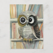 Postale Chouette dans la carte d'art de la bibliothèque (Devant)