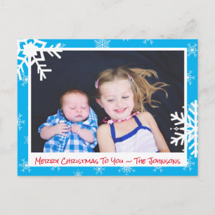 Postale Christmas Light Blue Snowflakes Famille Carte phot