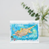 Postale Chypre Carte illustrée avec les principaux points (Debout devant)