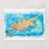 Postale Chypre Carte illustrée avec les principaux points (Devant)