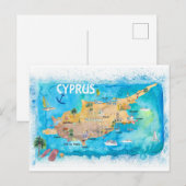 Postale Chypre Carte illustrée avec les principaux points  (Devant / Derrière)
