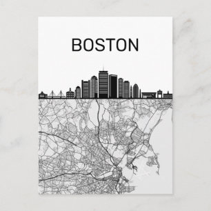 Postale Ciel de Boston Massachusetts avec carte