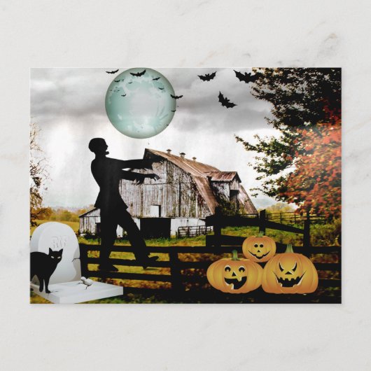 Postale *~* Cimetière Éffrayant MARCHE CARTE HALLOWEEN MOR (Devant)