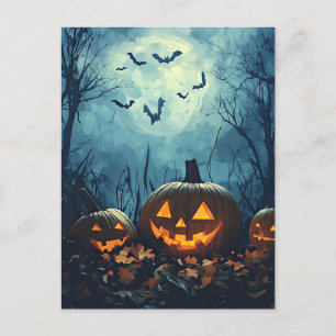 Postale Citrouilles par carte de voeux Halloween de nuit