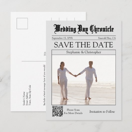 Postale Classique Carte de Faire-Part de Mariage Code QR J (Devant / Derrière)