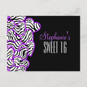 Postale Coeurs zèbres pourpres Sweet 16 Anniversaire Carte