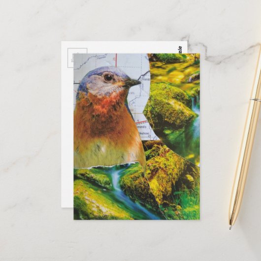 Postale Collage de carte de la forêt Bluebird (Devant/Arrière en situation)