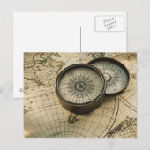 Postale Compas antique sur la carte (Devant / Derrière)