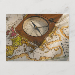 Postale Compas antique sur la carte