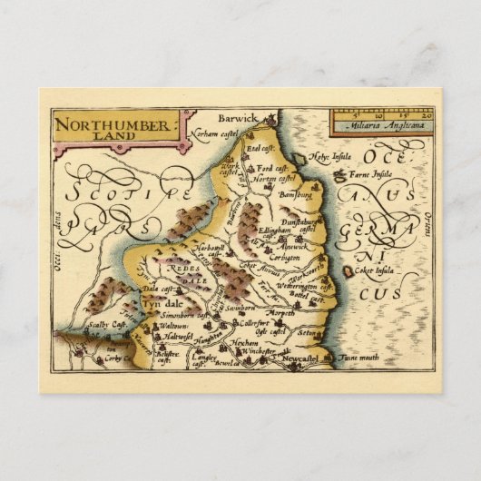 Postale Comté de Northumberland Angleterre Ancienne Carte  (Devant)