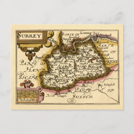 Postale Comté de Surrey Angleterre Ancienne Carte Atlas An (Devant)