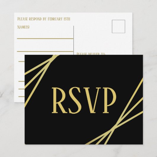 Postale Conception Mid Mod Noir - RSVP/Dinner Choix Carte (Devant / Derrière)