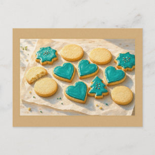 Postale Cookies sarcelles avec paillettes sur une carte po