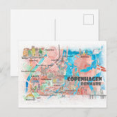 Postale Copenhague Danemark Carte illustrée avec les route (Devant / Derrière)