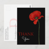 Postale Coquelicot rouge monogrammé sur carte de remerciem (Devant / Derrière)
