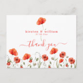 Postale Coquelicots à l'aquarelle rouge, carte de remercie (Devant)