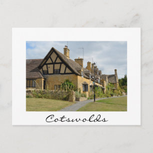 Postale Cottages en Broadway, Cotswolds carte texte blanch
