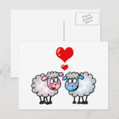 Postale Couple de mouton mignon avec les coeurs - Carte d' (Devant / Derrière)
