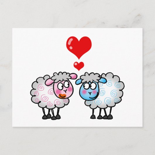 Postale Couple de mouton mignon avec les coeurs - Carte d' (Devant)