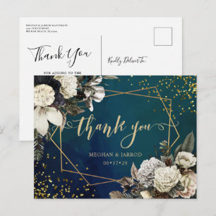 Postale Couronne florale romantique dorée Carte de remerci