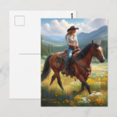 Postale Cowgirl équitation cheval à travers la carte posta (Devant / Derrière)