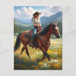 Postale Cowgirl équitation cheval à travers la carte posta