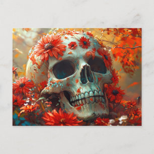 Postale Crâne dans les fleurs sauvages d'automne carte de
