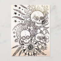 crâne de sucre jour mort tatouage art carte postal