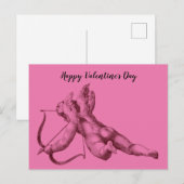 Postale Cupid l'ange dans la carte rose de Saint-Valentin (Devant / Derrière)