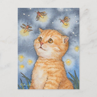 Postale Cute chat Kitten avec Firefly Fireworks Carte post