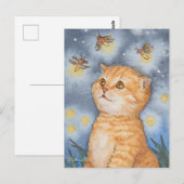 Postale Cute chat Kitten avec Firefly Fireworks Carte post (Devant / Derrière)