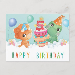 Postale Cute dinosaure 5e anniversaire carte