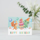 Postale Cute dinosaure 5e anniversaire carte (Debout devant)
