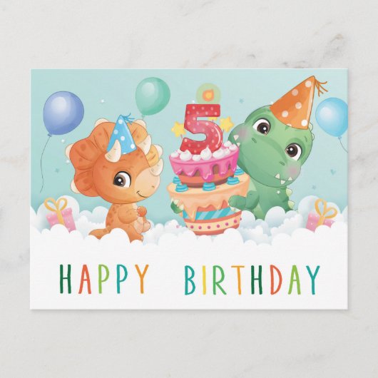 Postale Cute dinosaure 5e anniversaire carte (Devant)