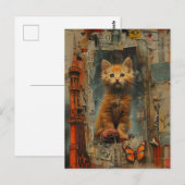 Postale Cute Ginger Kitten Mélange Media Collage Carte Pos (Devant / Derrière)
