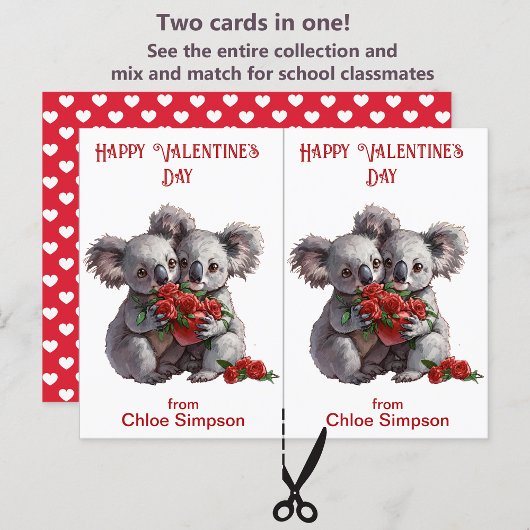 Postale Cute Koala Bears Carte de salle de classe Valentin