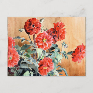 Postale Dahlias, peinture à l'aquarelle botanique carte po