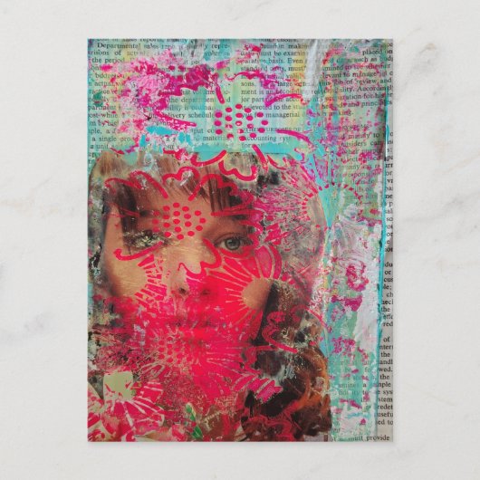 Postale Dame de fleurs Collage en techniques mixtes  Carte (Devant)