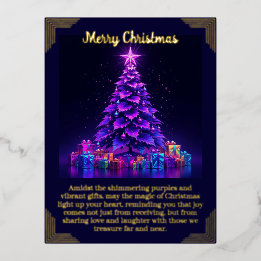 Postale De Vacances En Aluminium Carte Foil Purple Christmas Tree