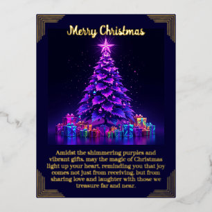 Postale De Vacances En Aluminium Carte Foil Purple Christmas Tree