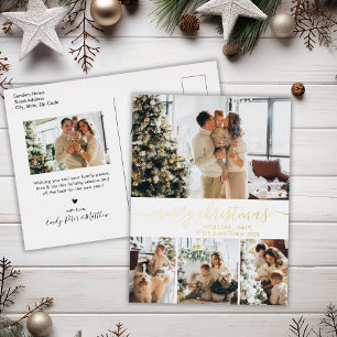 Postale De Vacances En Aluminium Elégante photo Collage Holiday Gold Foil Carte pos