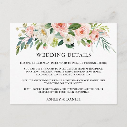 Postale Détails du mariage Carte d'insertion de fleurs ros (Devant)