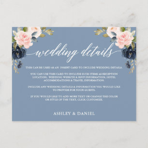 Postale Détails du mariage Carte d'insertion Florale rose