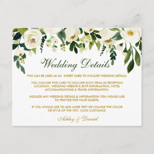 Postale Détails du Mariage Floral Vert Insérer une carte