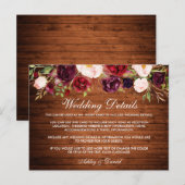 Postale Détails du Mariage rustique Carte en bois de Bourg (Devant / Derrière)