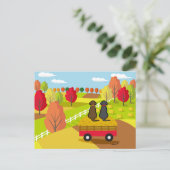 Postale Deux Labradors sur le chariot à foin dans la carte (Debout devant)