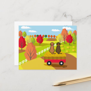 Postale Deux Labradors sur le chariot à foin dans la carte