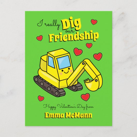 Postale Digger Cute Kid Valentine's Day Excavator Carte po (Devant)