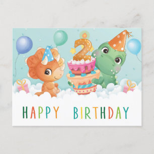 Postale dinosaure mignon carte de 2ème anniversaire
