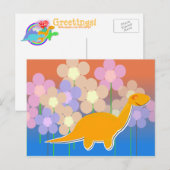 Postale Dinosaure mou dans le champ de fleurs Carte postal (Devant / Derrière)